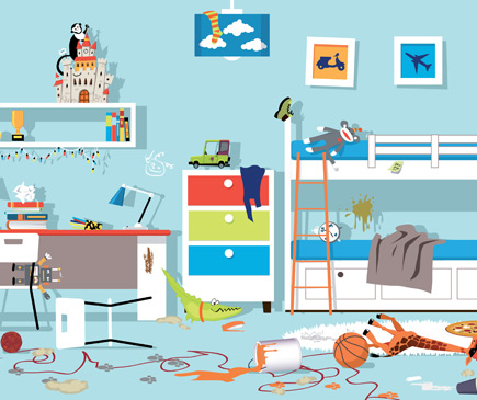 illustration of a child's messy bedroom