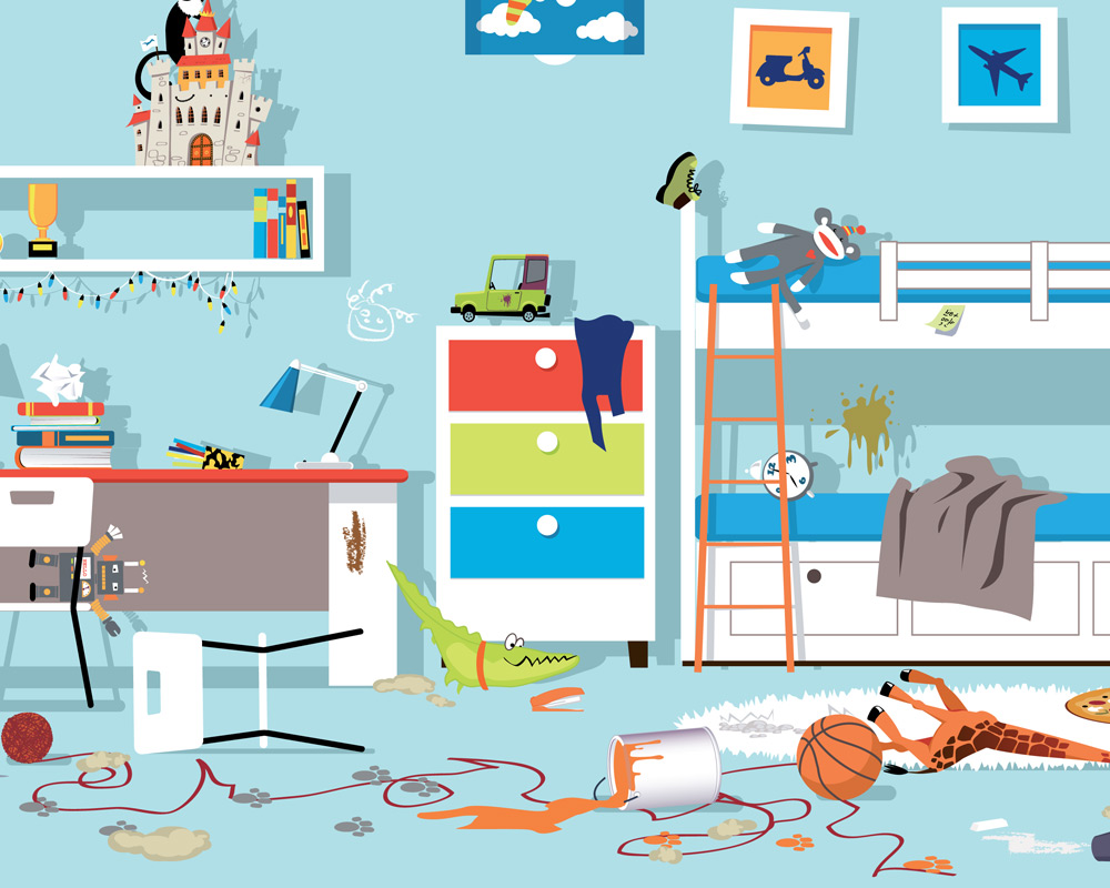 illustration of a child's messy bedroom